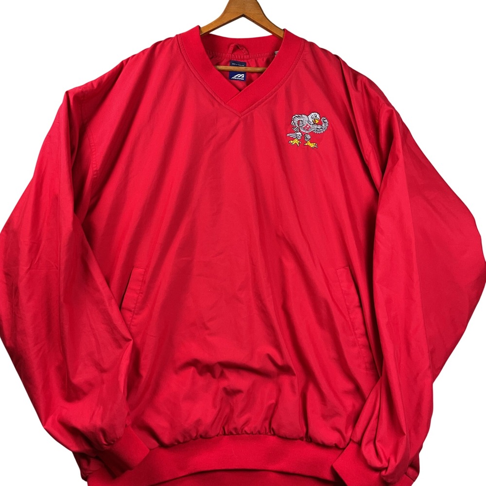 Mizuno Windbreaker Pullover Mens XL Red Excellent V-Neck Eagle Mascot Jacket